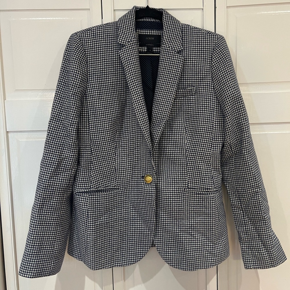 EUC J. Crew Plaid Navy Campbell Blazer Gold Buttons